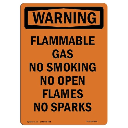 OSHA WARNING Sign, Flammable Gas No Smoking No Open, 14in X 10in Decal